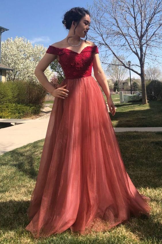 elegant off the shoulder red long prom dress formal dress C1633