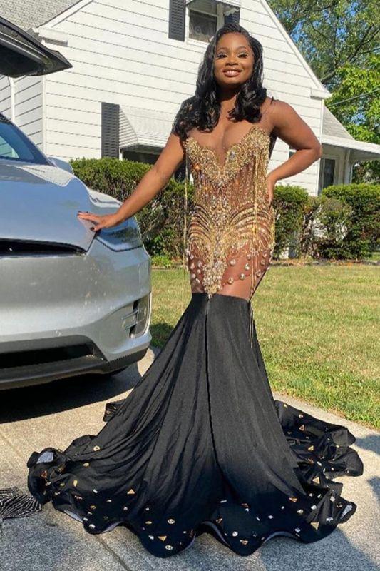 Stunning V Neck Spaghetti Straps Mermaid Prom Dresses With Crystal Tassel C554