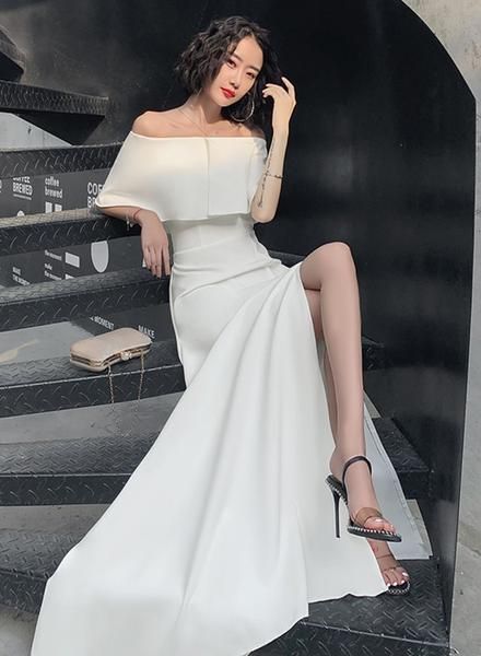 white simple prom dress charming evening dress C1559