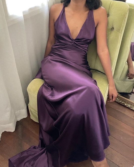Sexy Backless Purple Long Party Dress Formal Evening Dress Prom Gown cc1413