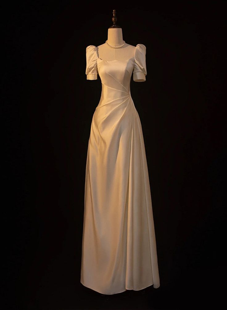 Beautiful Long A Line Evening Dress White Satin Wedding Prom Dress Party Gown cc1434