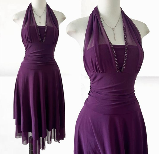 Sexy Halter Purple Chiffon Homecoming Dress Short Birthday Dress cc3201