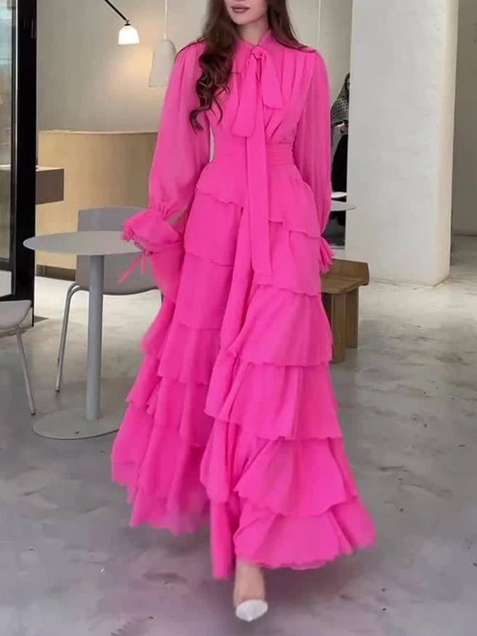 Stylish Hot Pink Chiffon Layered Evening Dress Formal Party Prom Dress  cc1671