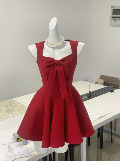 Vintage Red Satin A Line Short Birthday Outfits 7th Grade Homecoming Dress cc3349