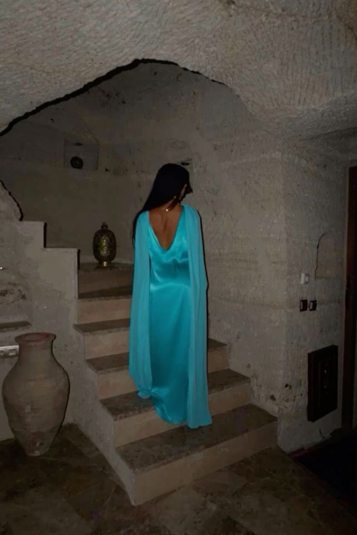 Chic Blue Satin Chiffon Long Party Dress Formal Prom Dress cc2338