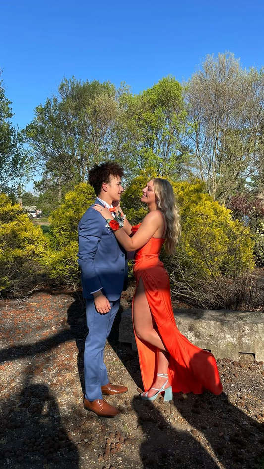 Simple Orange Prom Dress With High Slit,Senior Prom Gown cc697