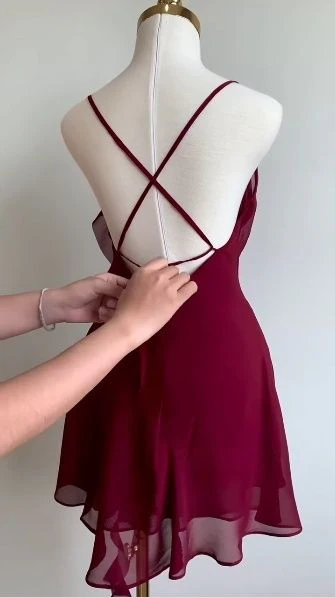 Pretty Burgundy Chiffon Short Cocktail Dress Homecoming Dress cc3203