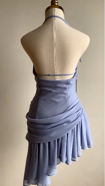 Elegant Irregular Blue Chiffon Mini Party Dress Formal Homecoming Dress cc3202