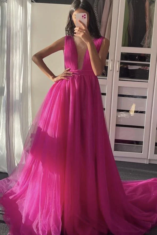 Sexy Deep V Neck Tulle Long Prom Dress A Line Party Evening Dress  cc1834