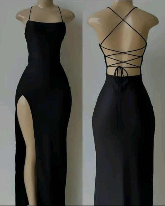Black Sexy Backless Sheath Slit Evening Dress Party Dress cc2020