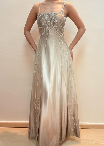 Vintage Spaghetti Straps Beaded Satin Evening Dress,A Line Formal Party Prom Dress cc2609