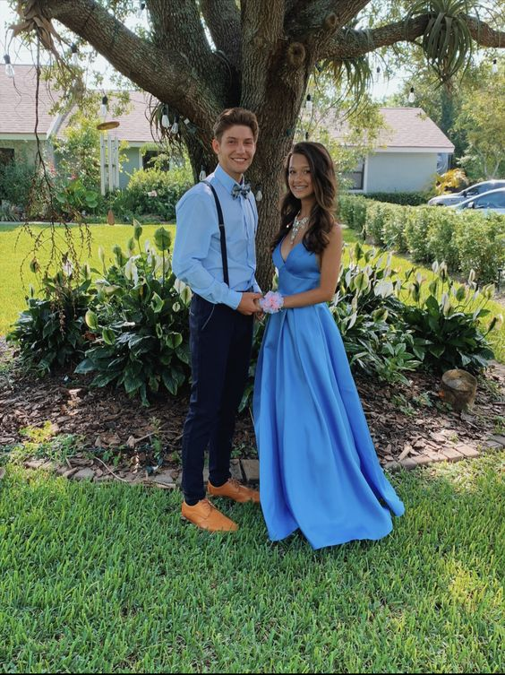 Chic A-line Blue V Neck Prom Dress,Blue Formal Dress  cc922
