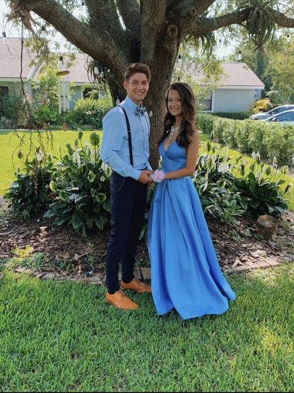 Chic A-line Blue V Neck Prom Dress,Blue Formal Dress  cc922