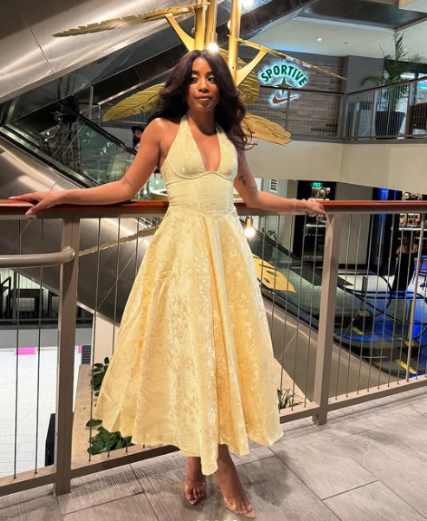 Pretty Yellow Satin Print Prom Dress,Halter A Line Party Evening Dress cc2688