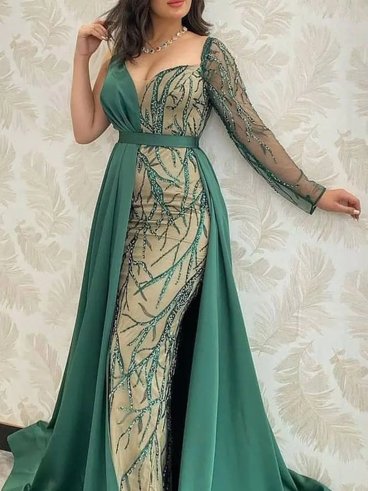Temperament Applique Mermaid Evening Dress Sexy Ladies Formal Dresses cc681