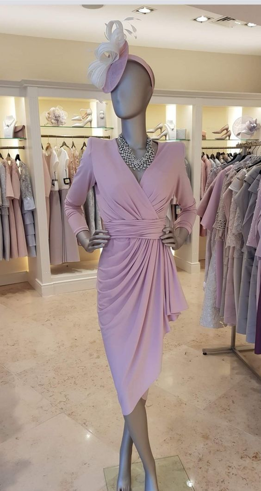 Simple Pure Color V Neck Long Sleeves Party Dress  cc1115