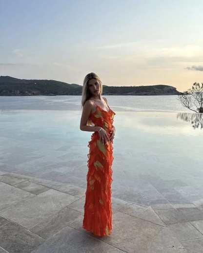 Sexy Straps Chiffon Long Tiered Slit Prom Dress Party Evening Dress cc1789