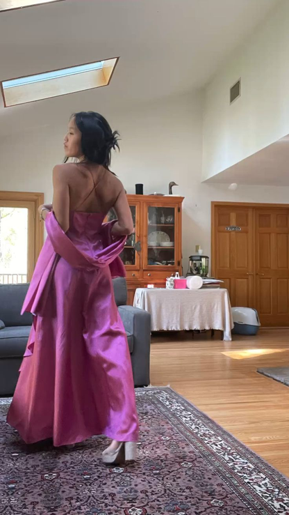 Spaghetti Straps Pink Long A Line Beaded Evening Dress Formal Prom Gown cc1426
