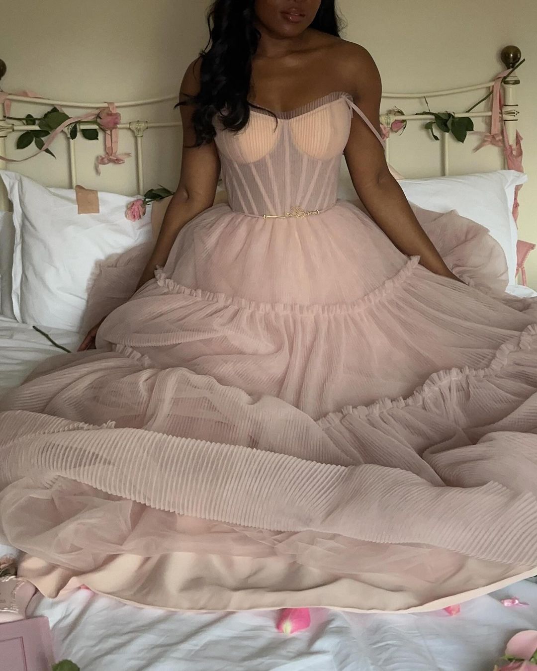 Elegant Purple A-line Tube Top Fishbone Mesh Long Prom Dress Evening Dress 20th Birthday Dress cc4701