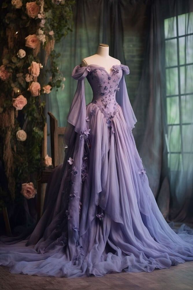 Purple Tulle One Shoulder Prom Dress Fairy 3D Floral Appliques Sweet 16 Ball Gown cc1587