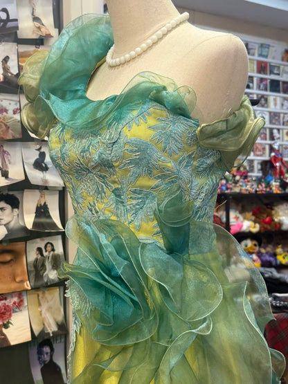 Beautiful Yellow-Green A-Line One-Shoulder Tulle Long Prom Dress Evening Dress cc5316