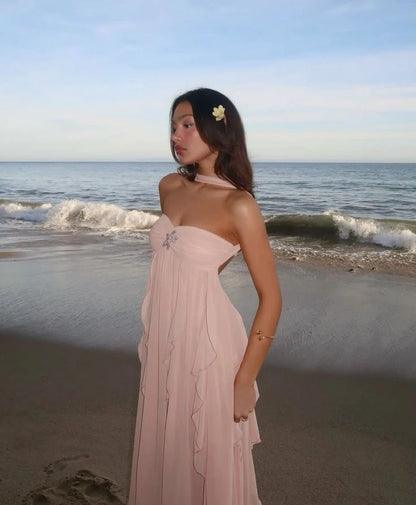 Elegant Halter Long Chiffon Prom Dress Evening Dress cc1635