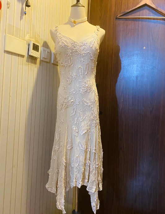Elegant Ivory Deep V Halter-neck Irregular Lace Prom Dress Evening Dress cc5332