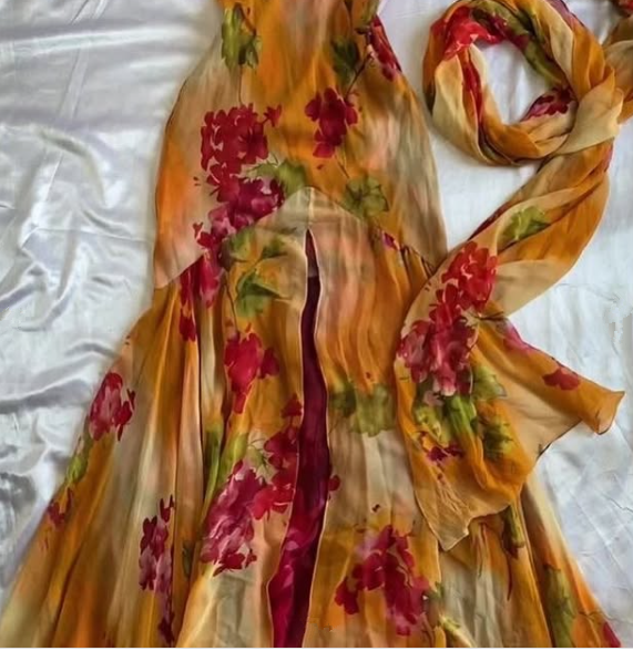 Pretty Chiffon Print Floral Evening Dress Formal Mermaid Party Prom Dress cc2101