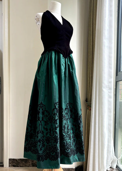 Retro Black And Green A-line Halter Neck Velvet And Satin Prom Dress Evening Dress cc5340