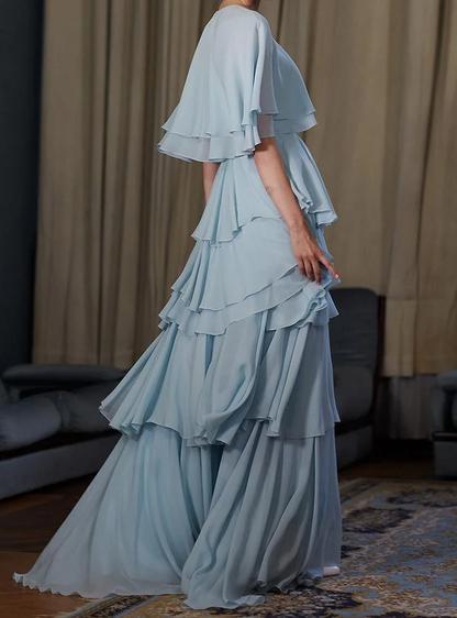 Light blue long prom dress, fashion evening dress cc560