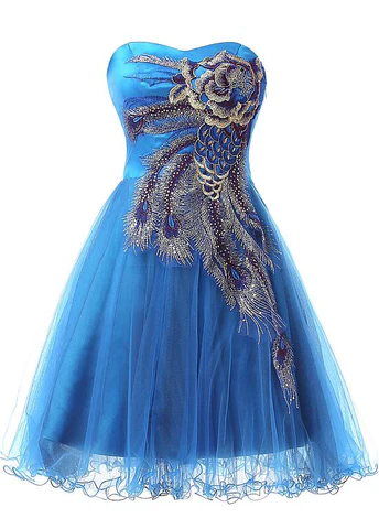 Vintage Blue Tulle Satin Short Party Dress A Line Homecoming Dress cc2924