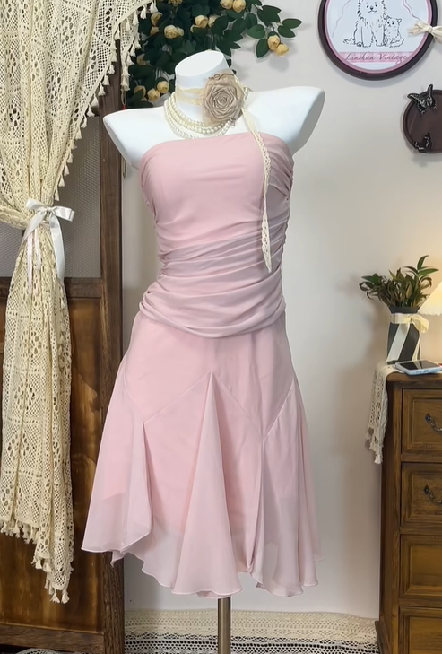 Sweet Pink Strapless Chiffon A Line Homecoming Dress Mini Party Dress cc3113