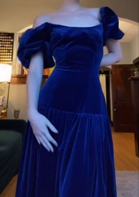 Elegant Blue Velvet Evening Dress,Blue Formal Gown cc1198