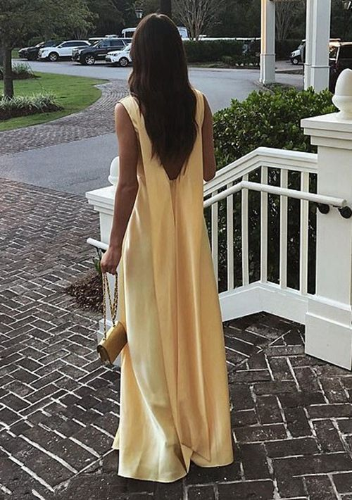 Classy A Line Yellow Satin Long Prom Dress Party Dress cc2199