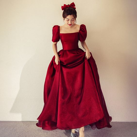 Red Satin Long Prom Dress Red Evening Dress cc932