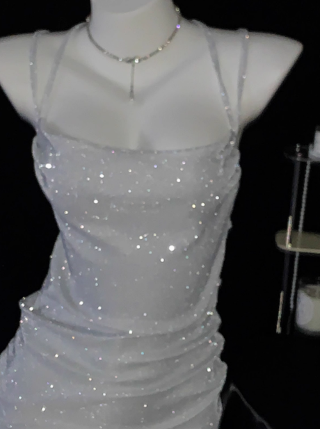 Sexy Backless Straps Short Cocktail Dress Silver Sheath 6th Grade Homecoming Dress cc3277