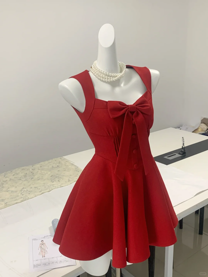 Vintage Red Satin A Line Short Birthday Outfits 7th Grade Homecoming Dress cc3349