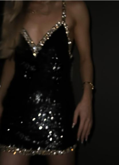 Gorgeous Black Sequin Beaded Sheath Short Cocktail Dress Homecoming Dress cc3342