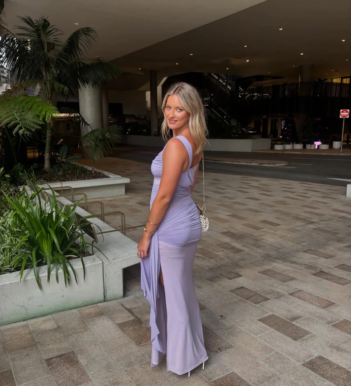 Lavender Sweetheart Ruched Long Prom Dress Sheath Slit Evening Dress cc2540