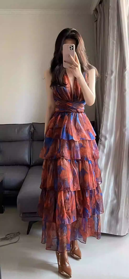 Halter neck prom dress, beach dress,seaside vacation dress,bohemian long dress cc1262