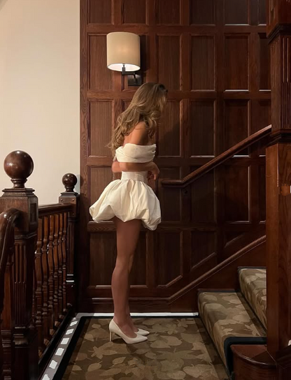 Elegant White Off The Shoulder A Line Satin Homecoming Dress Short Prom Dress cc2863