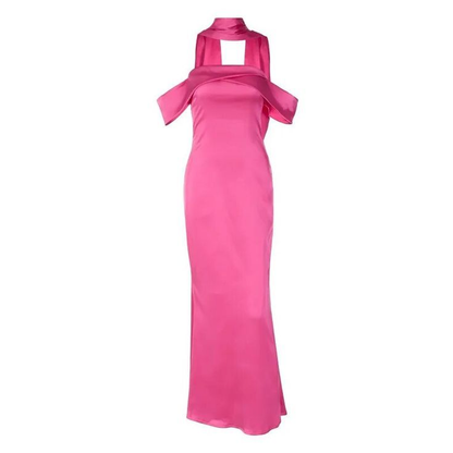 Sexy Pink Mermaid Halter Satin Party Prom Dress cc2205