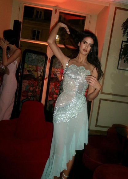 Elegant Mermaid Strapless Chiffon Light Blue Prom Dress Formal Evening Dress cc2519