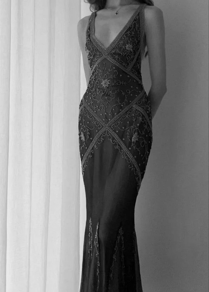 Luxury Champagne Mermaid Beaded Long Prom Dress Evening Dress cc1959