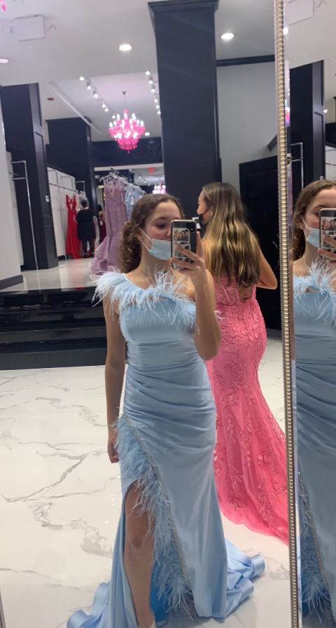 Elegant Blue One Shoulder Sheath Evening Dress  cc1119