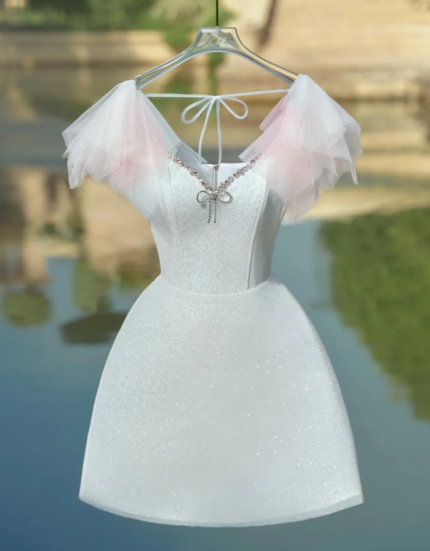 Cute White Sequin Sheath Short Birthday Dress Homecoming Dress cc3252