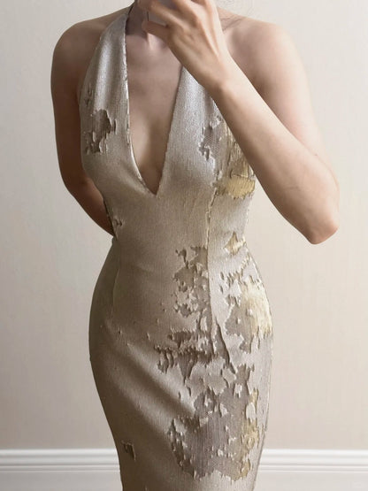 Elegant Mermaid Halter Neck Deep V-Neck Sequined Long Prom Dress Evening Dress cc5362