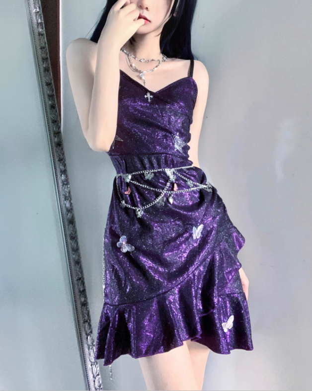 Sexy Purple Spaghetti Straps Short Ruffle Homecoming Dress Cocktail Dress cc3227