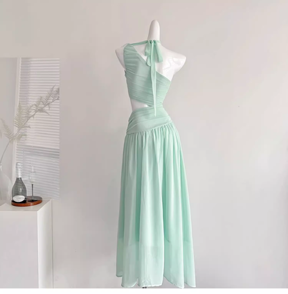 Sexy Mint Green One Shoulder Chiffon Vacation Dress Birthday Dress cc3053