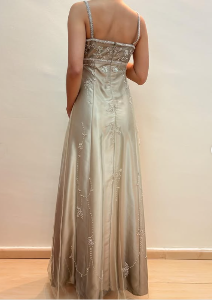Vintage Spaghetti Straps Beaded Satin Evening Dress,A Line Formal Party Prom Dress cc2609